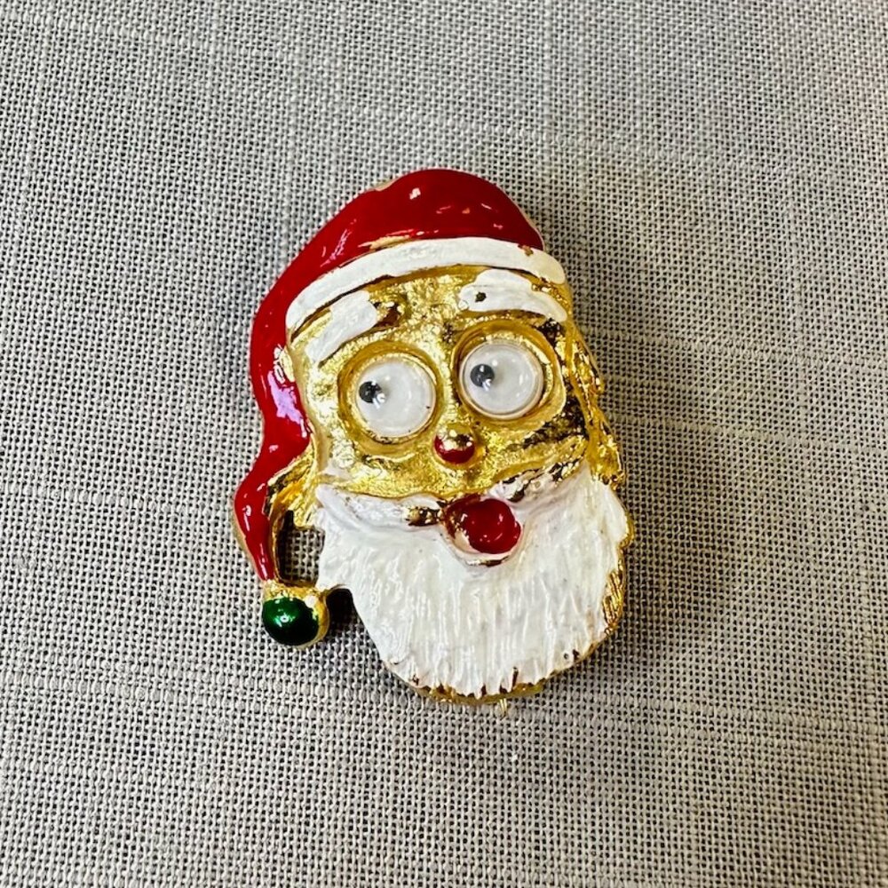 Vintage Googly-Eyed Santa Pin